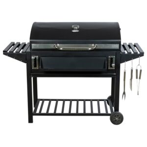 Living Accents Deluxe BBQ Charcoal Grill with Side Shelf Black
